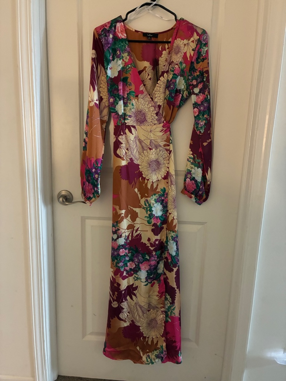 Floral Wrap Maxi Dress in Mustard and Magenta